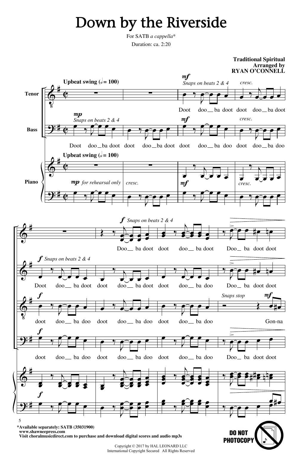 Ryan O'Connell Down By The Riverside sheet music notes and chords. Download Printable PDF.