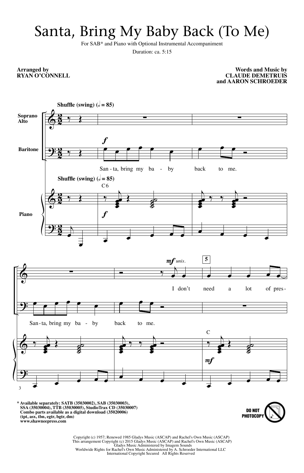 Ryan O'Connell Santa, Bring My Baby Back (To Me) sheet music notes and chords. Download Printable PDF.