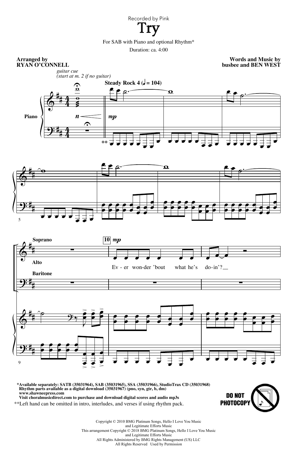 Ryan O'Connell Try sheet music notes and chords. Download Printable PDF.