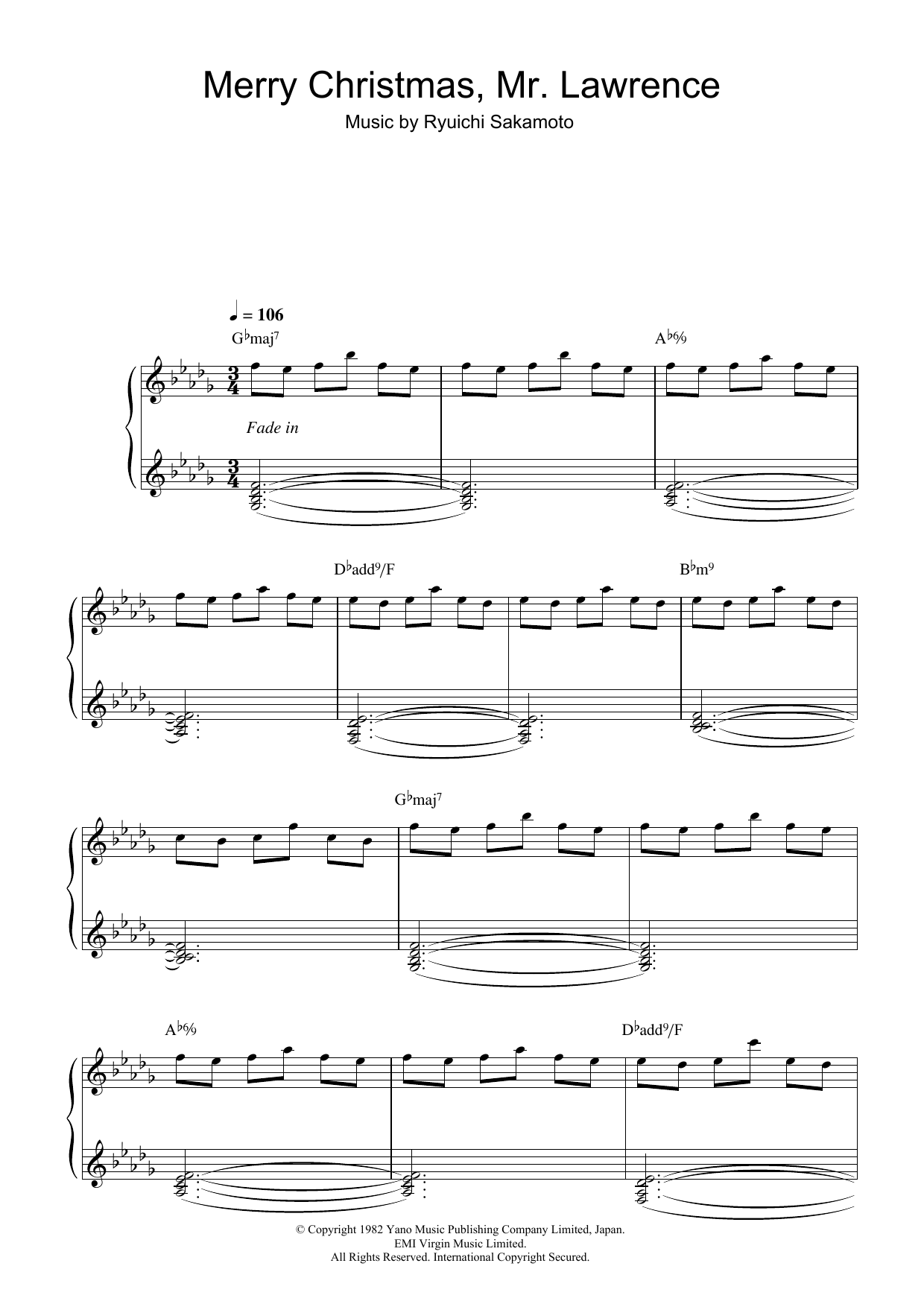 Ryuichi Sakamoto Merry Christmas, Mr. Lawrence sheet music notes and chords. Download Printable PDF.