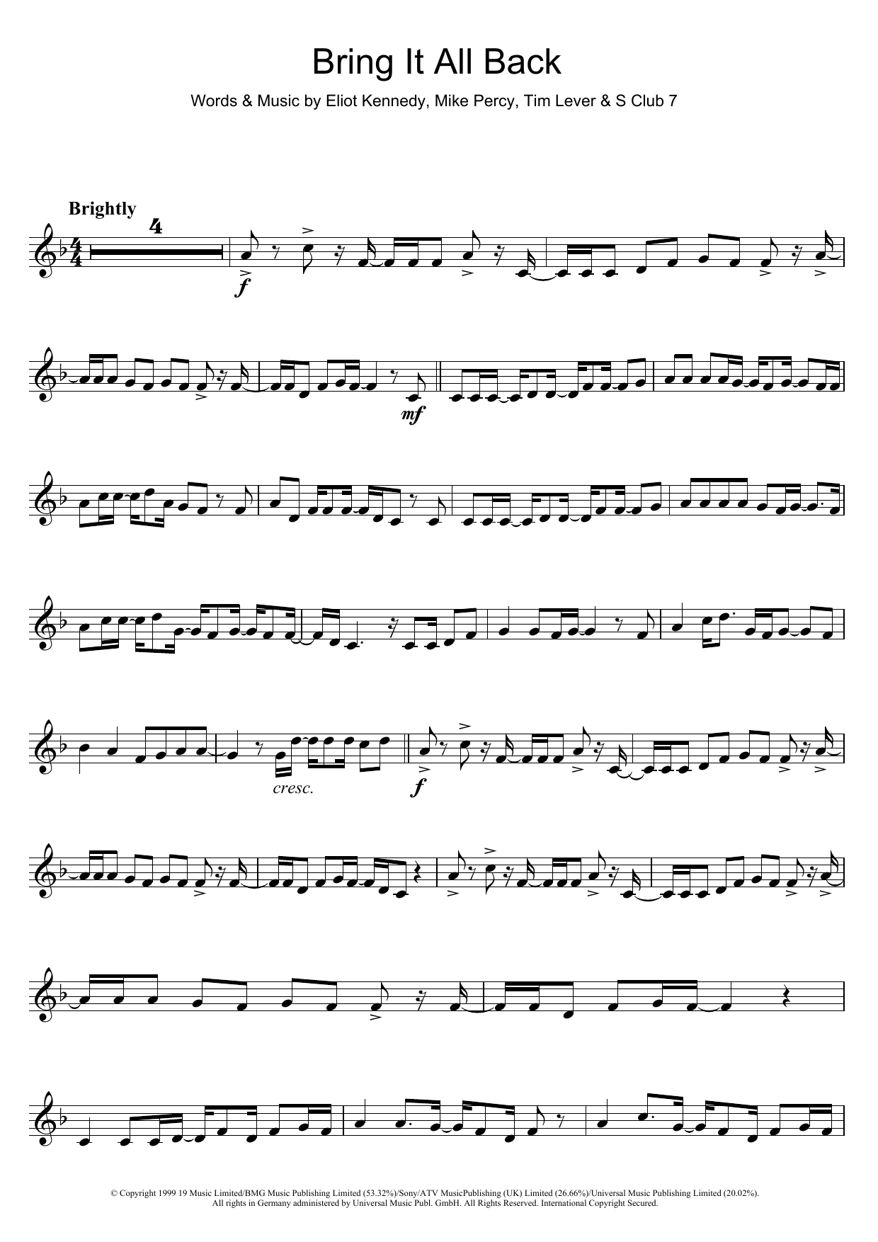 S Club 7 Bring It All Back sheet music notes and chords. Download Printable PDF.