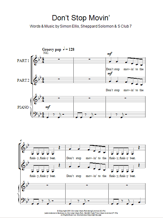 S Club 7 Don't Stop Movin' sheet music notes and chords arranged for 2-Part Choir