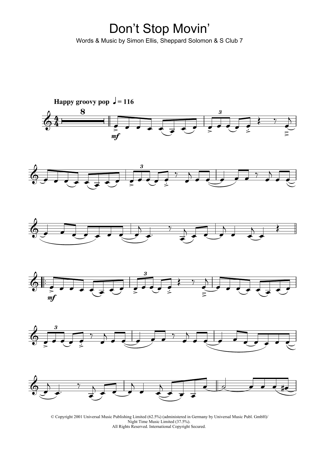 S Club 7 Don't Stop Movin' sheet music notes and chords arranged for Flute Solo