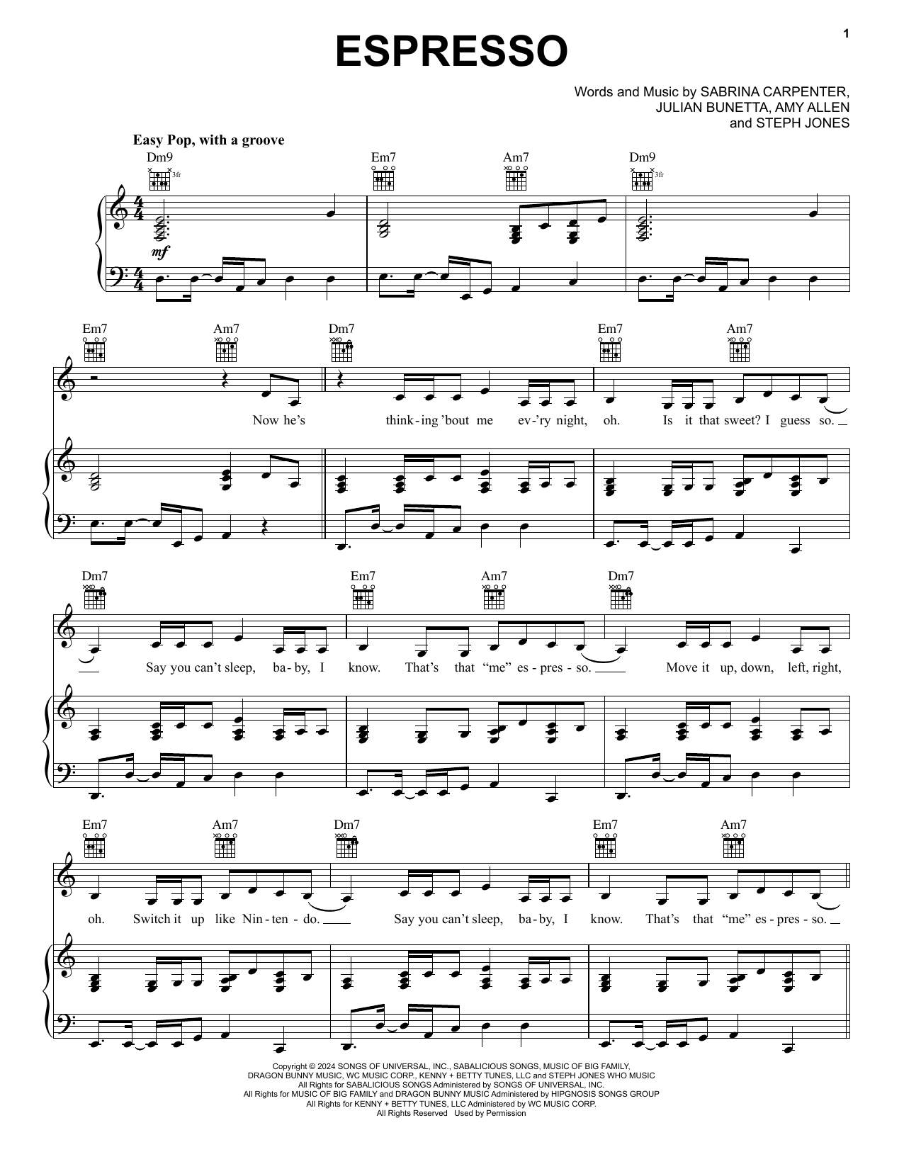 Sabrina Carpenter Espresso sheet music notes and chords. Download Printable PDF.