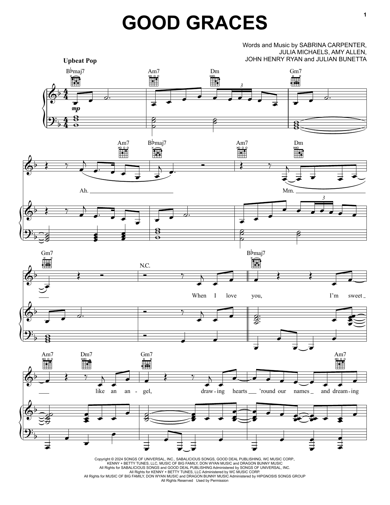 Sabrina Carpenter Good Graces sheet music notes and chords. Download Printable PDF.