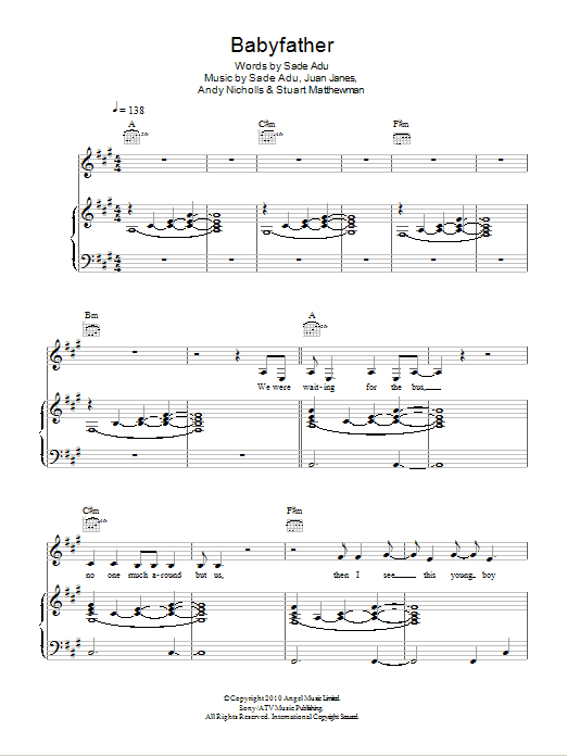 Sade Babyfather sheet music notes and chords arranged for Piano, Vocal & Guitar Chords