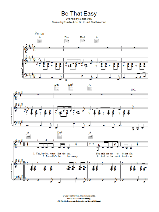 Sade Be That Easy sheet music notes and chords arranged for Piano, Vocal & Guitar Chords