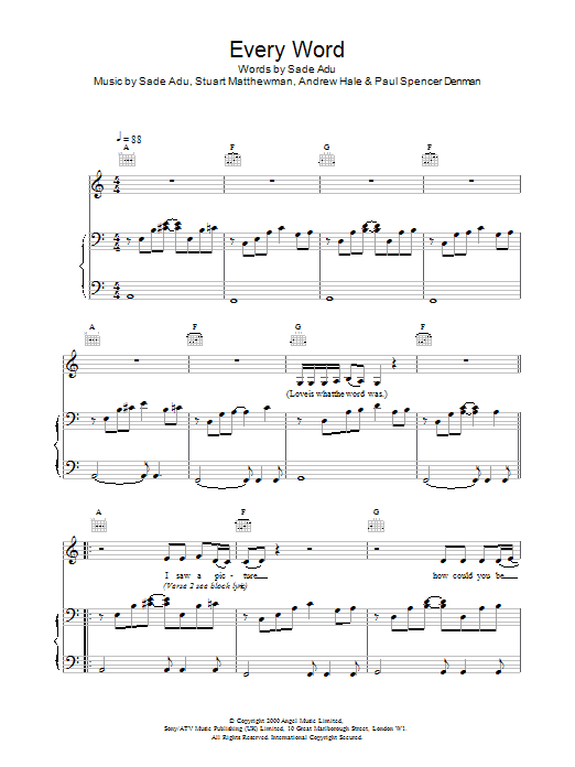 Sade Every Word sheet music notes and chords. Download Printable PDF.