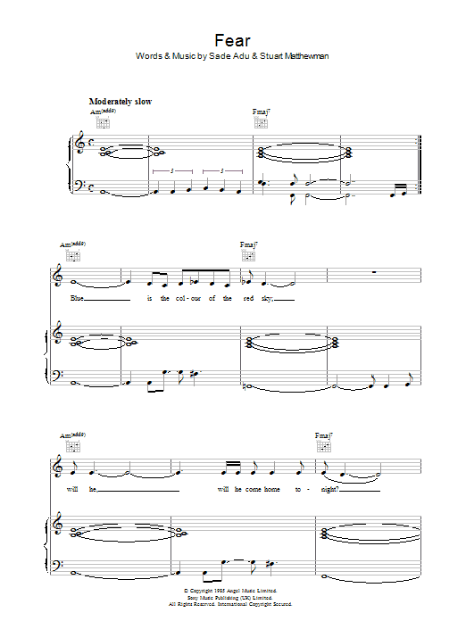 Learn to play Sade Fear sheet music for Piano, Vocal & Guitar Chords in minutes. Price: 7.8900$ Sade Fear sheet music notes and chords arranged for Piano, Vocal & Guitar Chords
