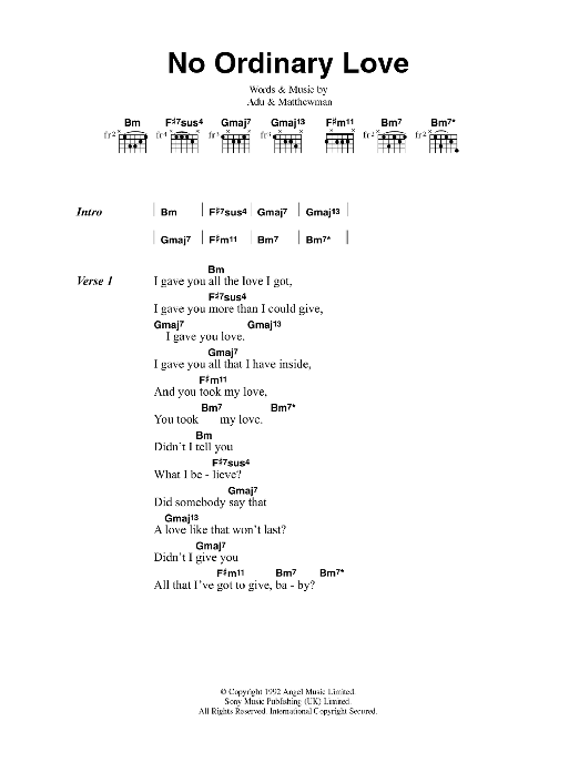 Sade No Ordinary Love sheet music notes and chords. Download Printable PDF.