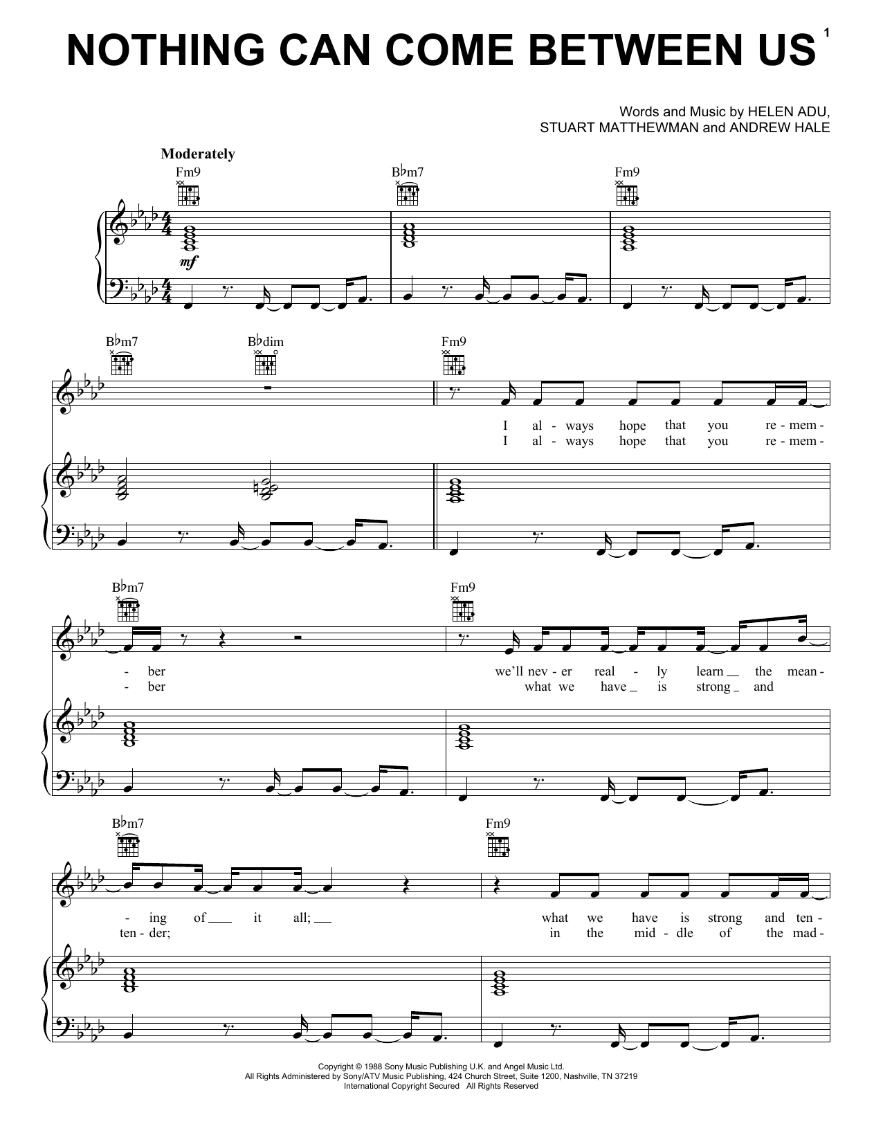 Sade Nothing Can Come Between Us sheet music notes and chords. Download Printable PDF.