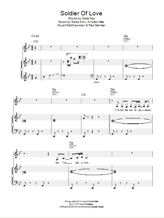 Sade Soldier Of Love sheet music notes and chords arranged for Piano, Vocal & Guitar Chords