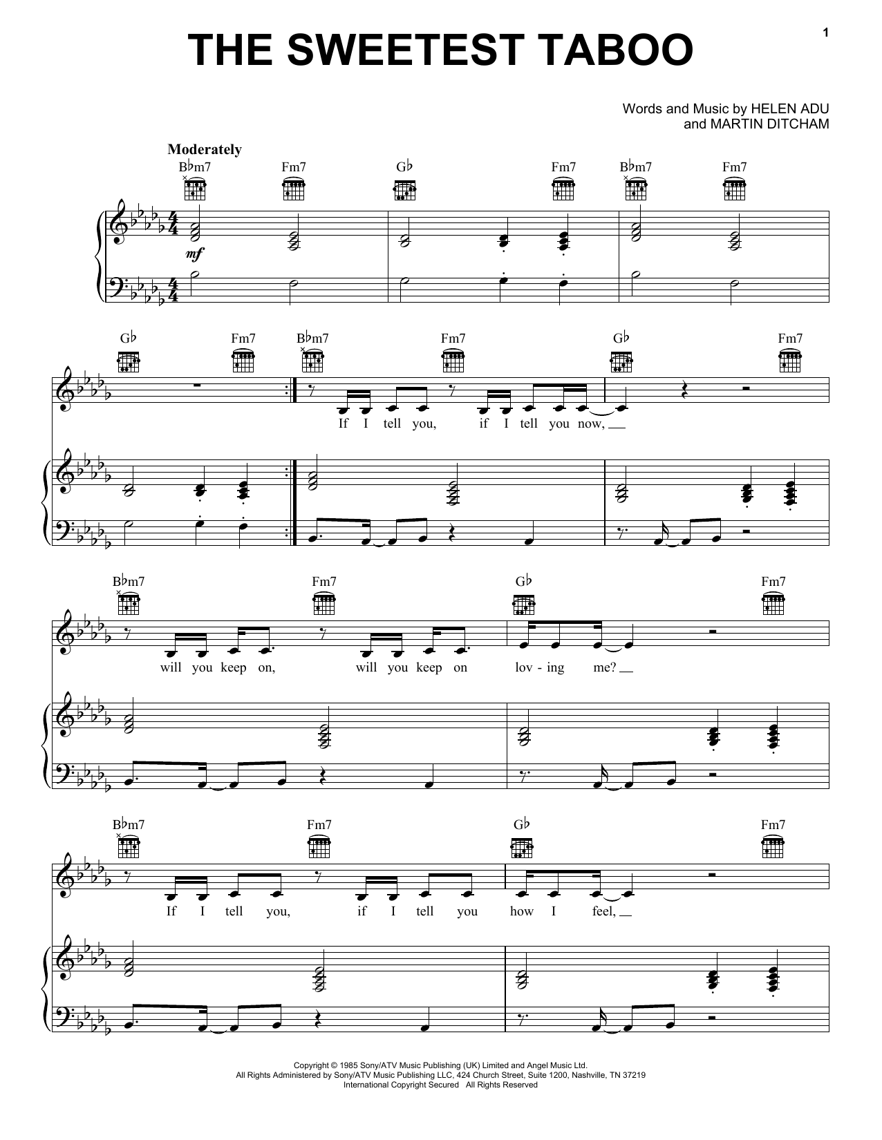 Sade The Sweetest Taboo sheet music notes and chords. Download Printable PDF.