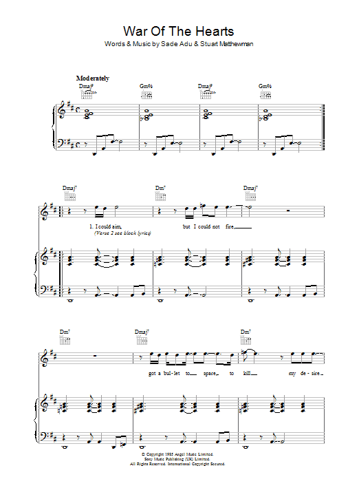 Sade War Of The Hearts sheet music notes and chords. Download Printable PDF.