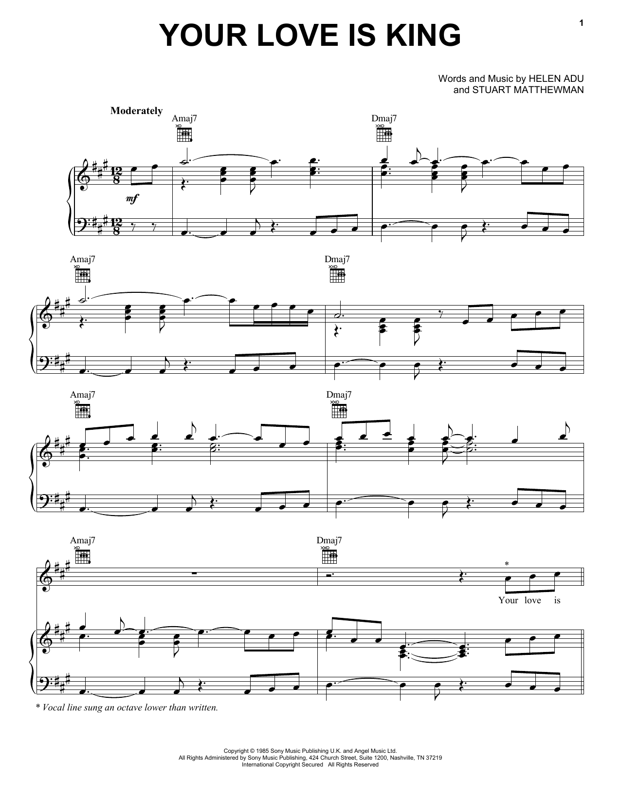 Sade Your Love Is King sheet music notes and chords. Download Printable PDF.