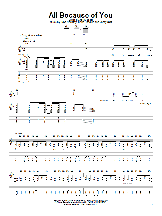 Learn to play Saliva All Because Of You sheet music for Guitar Tab in minutes. Price: 7.8900$ Saliva All Because Of You sheet music notes and chords arranged for Guitar Tab