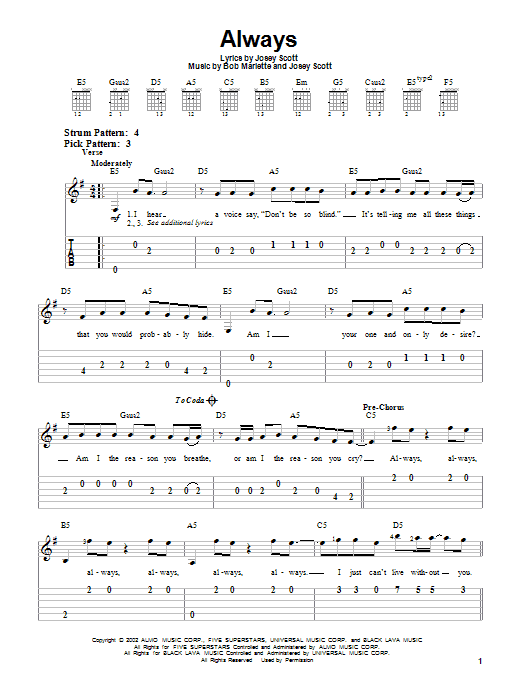 Saliva Always sheet music notes and chords. Download Printable PDF.