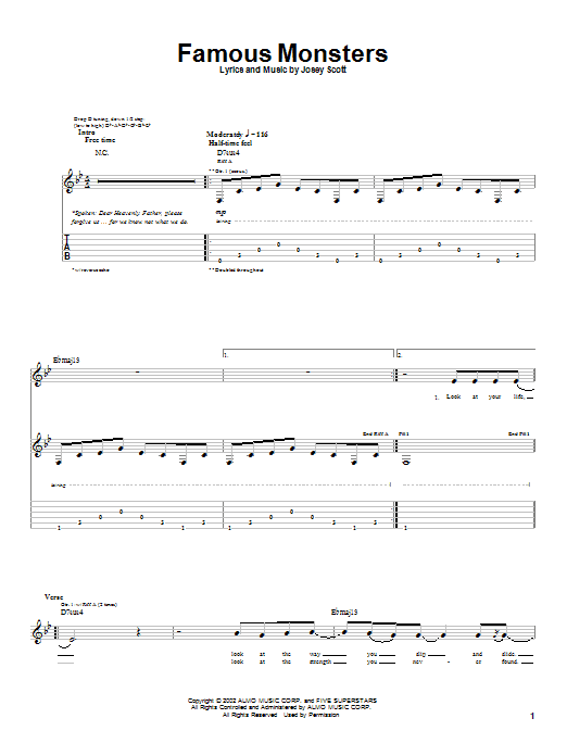 Learn to play Saliva Famous Monsters sheet music for Guitar Tab in minutes. Price: 7.8900$ Saliva Famous Monsters sheet music notes and chords arranged for Guitar Tab