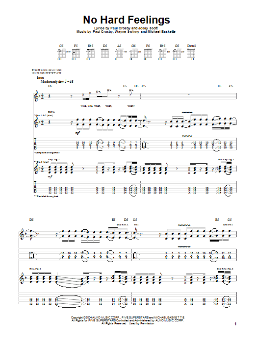 Learn to play Saliva No Hard Feelings sheet music for Guitar Tab in minutes. Price: 7.8900$ Saliva No Hard Feelings sheet music notes and chords arranged for Guitar Tab