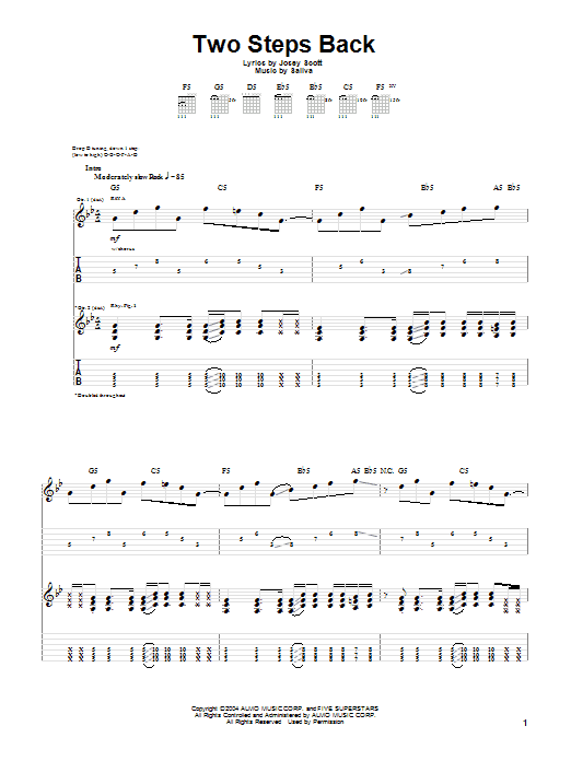 Learn to play Saliva Two Steps Back sheet music for Guitar Tab in minutes. Price: 7.8900$ Saliva Two Steps Back sheet music notes and chords arranged for Guitar Tab