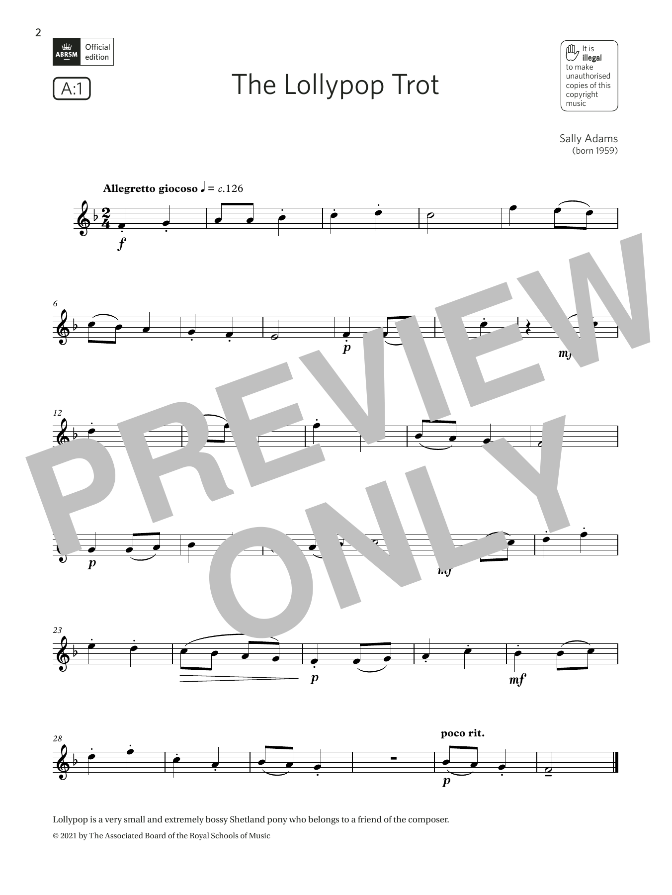 Sally Adams The Lollypop Trot (Grade 1 List A1 from the ABRSM Flute syllabus from 2022) sheet music notes and chords. Download Printable PDF.