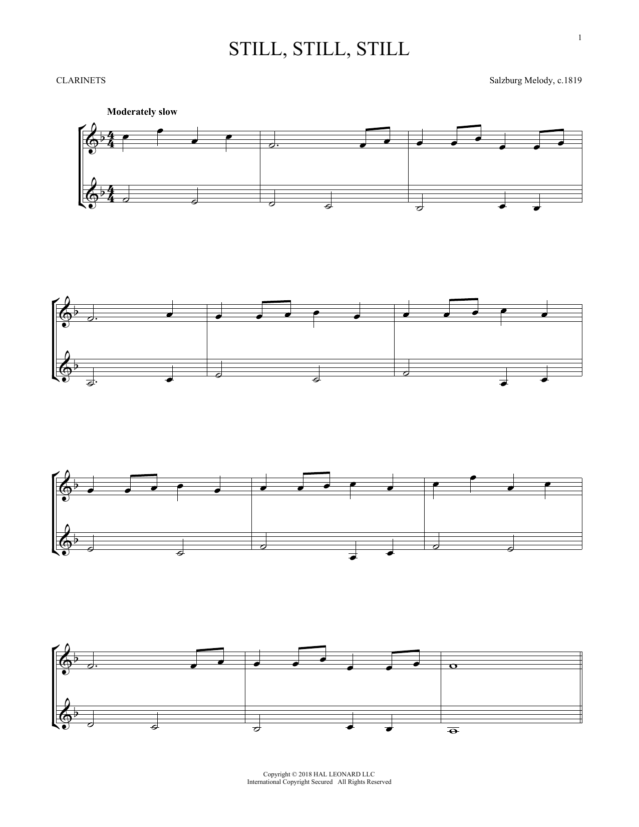 Traditional Still, Still, Still sheet music notes and chords. Download Printable PDF.