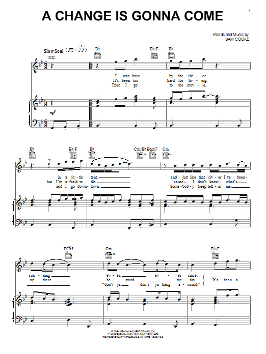 Sam Cooke A Change Is Gonna Come sheet music notes and chords. Download Printable PDF.