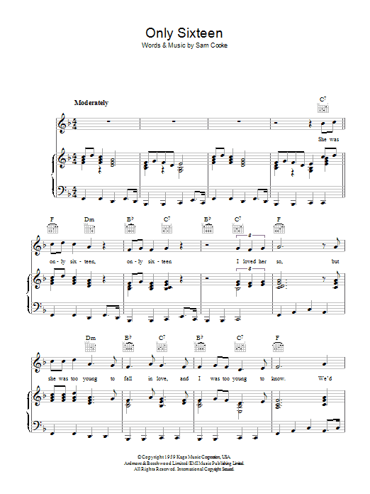 Sam Cooke Only Sixteen sheet music notes and chords. Download Printable PDF.