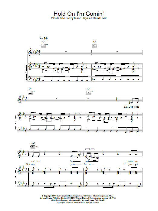 Sam & Dave Hold On I'm Comin' sheet music notes and chords. Download Printable PDF.