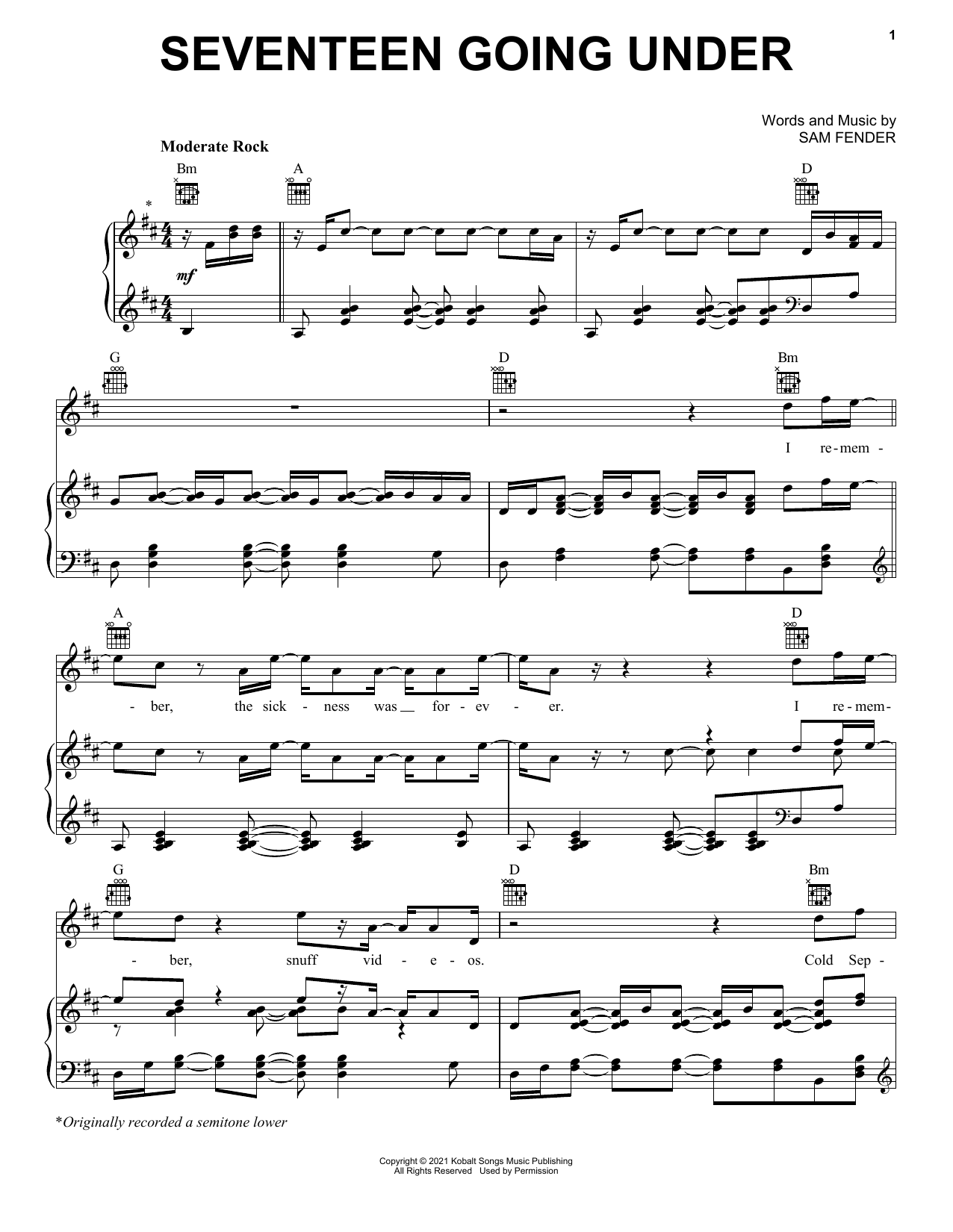 Sam Fender Seventeen Going Under sheet music notes and chords. Download Printable PDF.