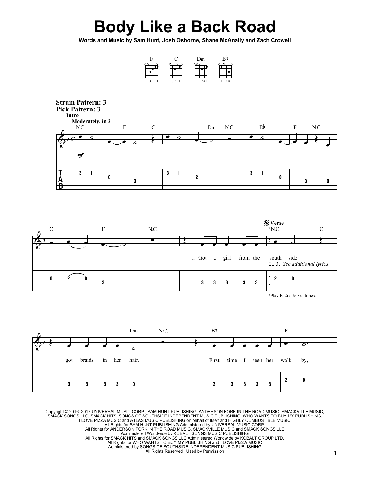 Sam Hunt Body Like A Back Road sheet music notes and chords. Download Printable PDF.