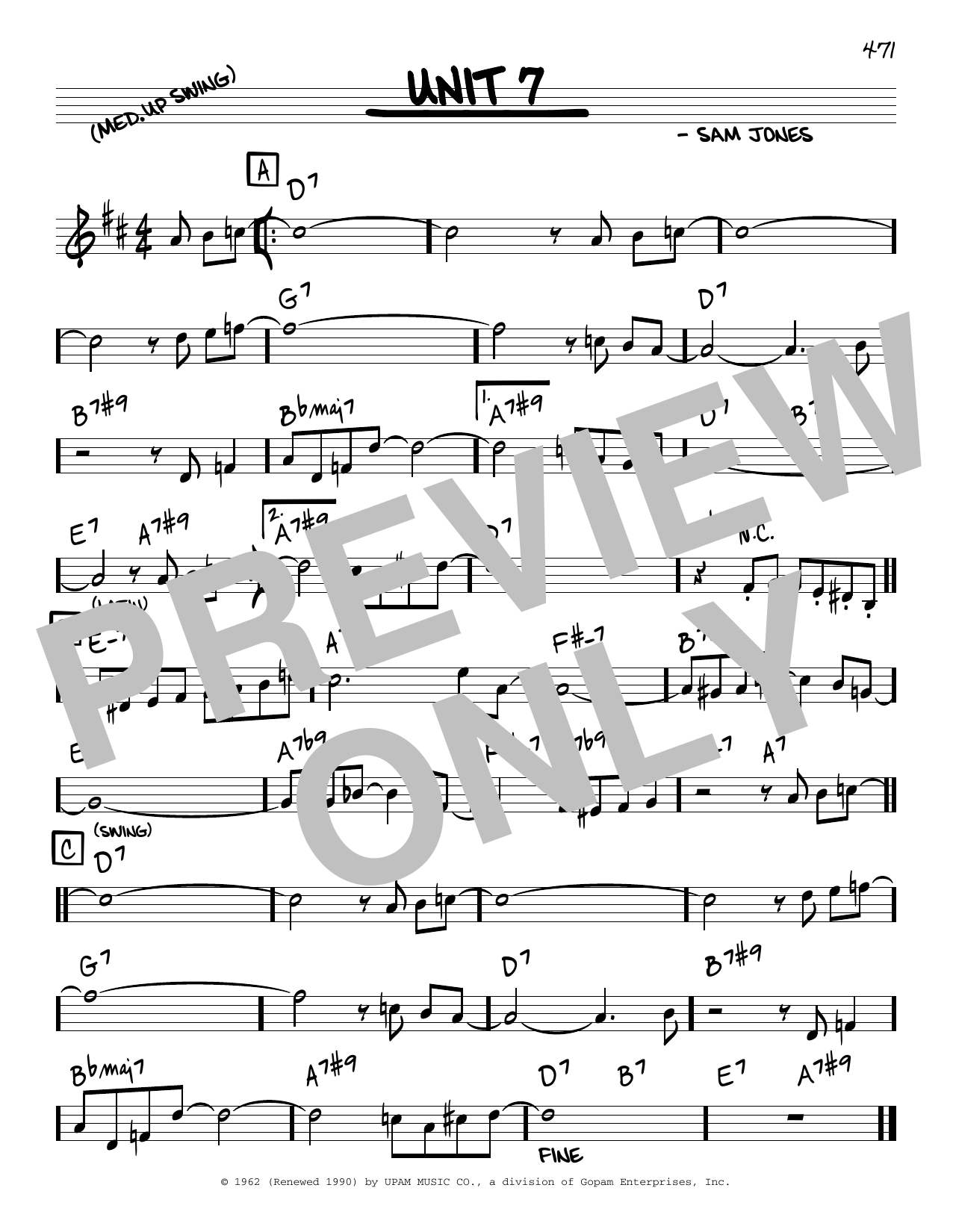 Sam Jones Unit 7 sheet music notes and chords. Download Printable PDF.