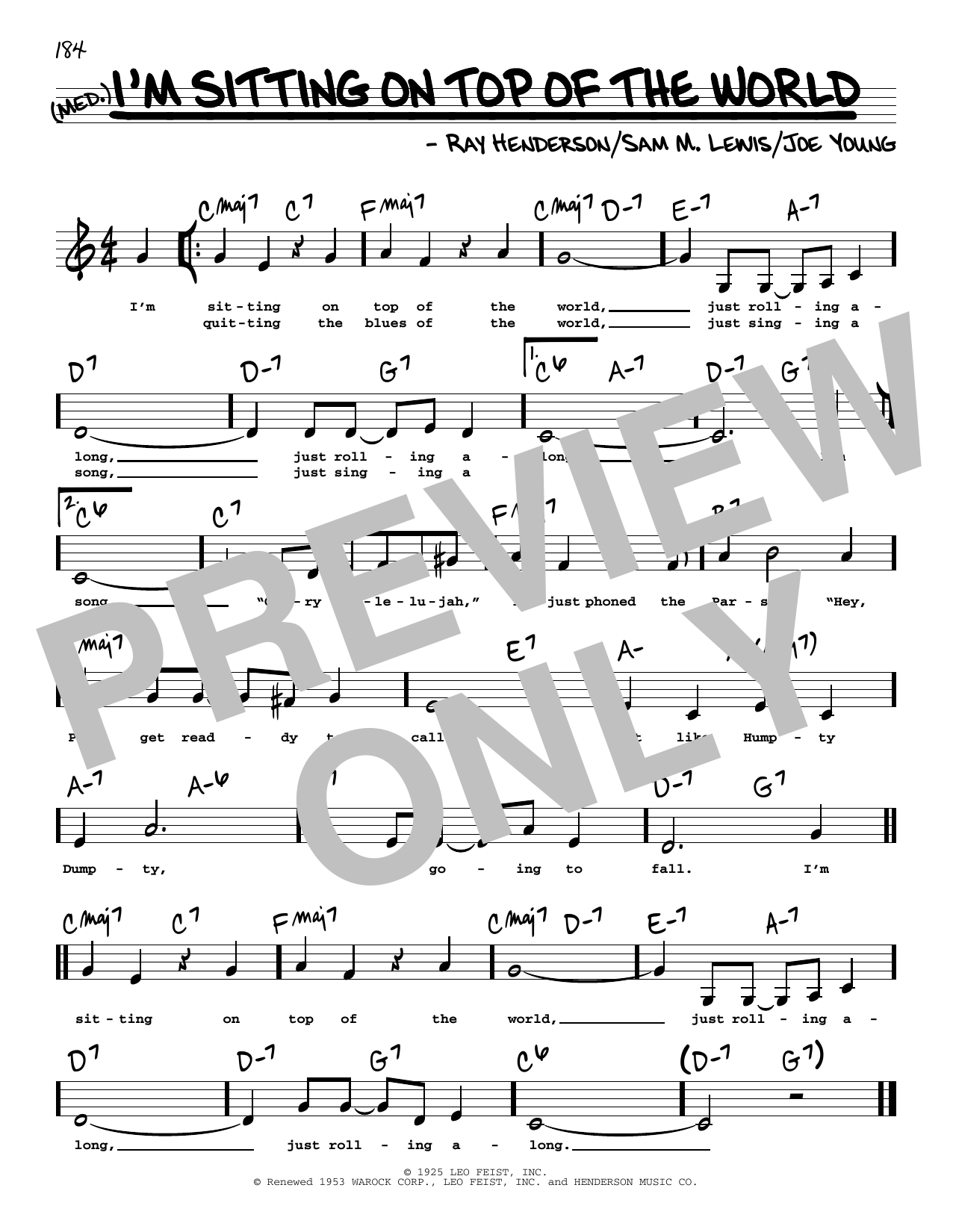Learn to play Sam M. Lewis I'm Sitting On Top Of The World (Low Voice) sheet music for Real Book – Melody, Lyrics & Chords in minutes. Price: 5.9900$ Sam M. Lewis I'm Sitting On Top Of The World (Low Voice) sheet music notes and chords arranged for Real Book – Melody, Lyrics & Chords