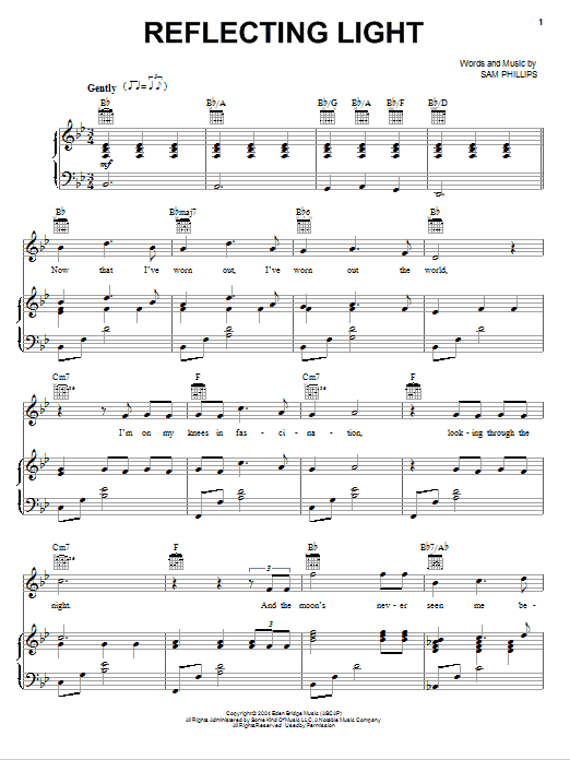 Sam Phillips Reflecting Light sheet music notes and chords. Download Printable PDF.