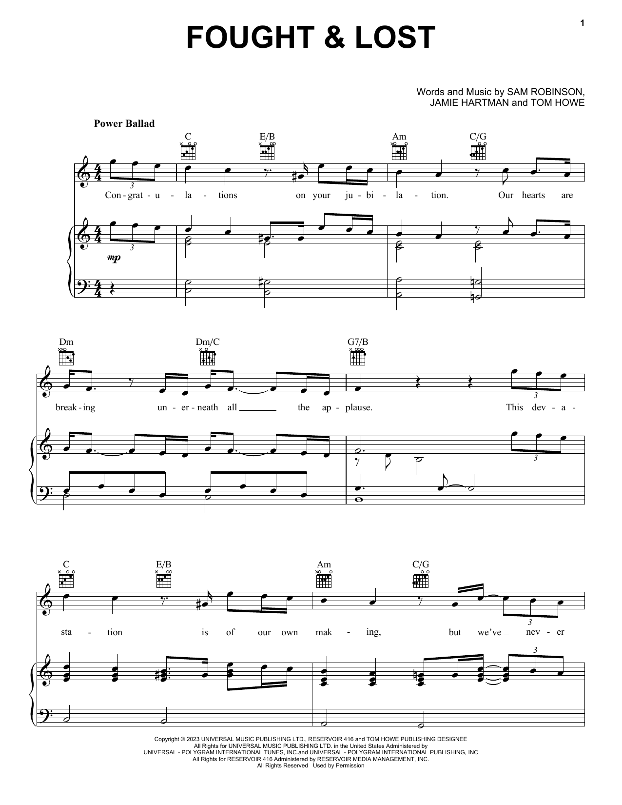 Sam Ryder Fought & Lost sheet music notes and chords. Download Printable PDF.