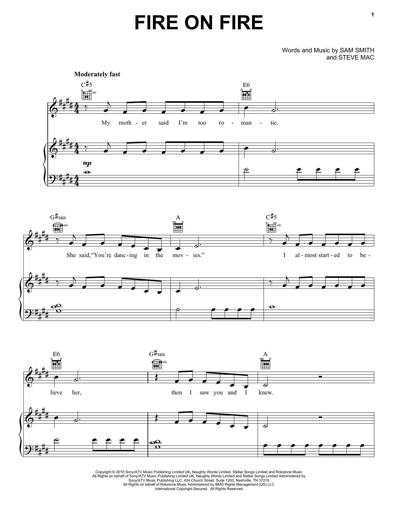 Sam Smith Fire On Fire (from Watership Down) sheet music notes and chords. Download Printable PDF.