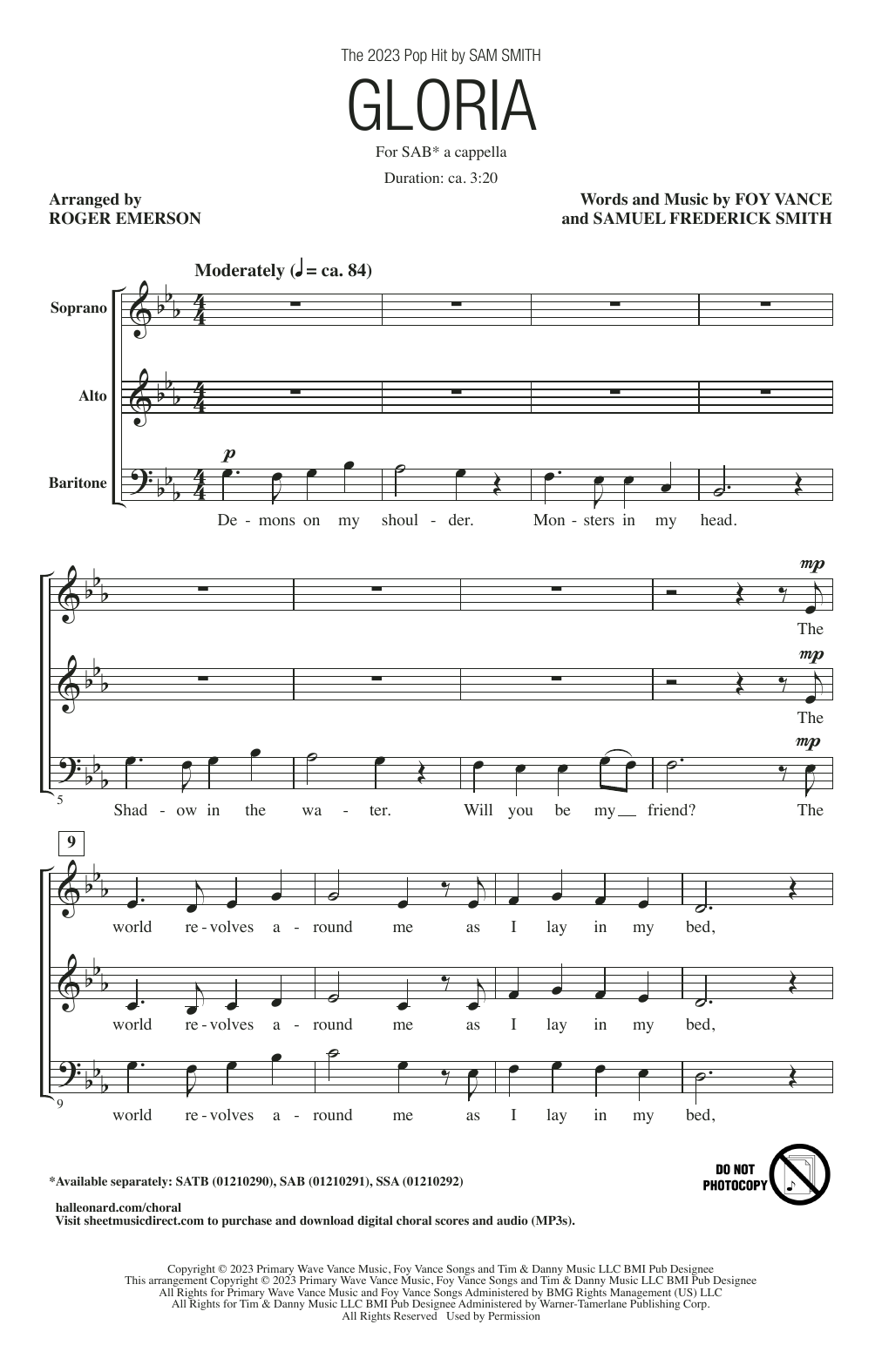 Sam Smith Gloria (arr. Roger Emerson) sheet music notes and chords. Download Printable PDF.