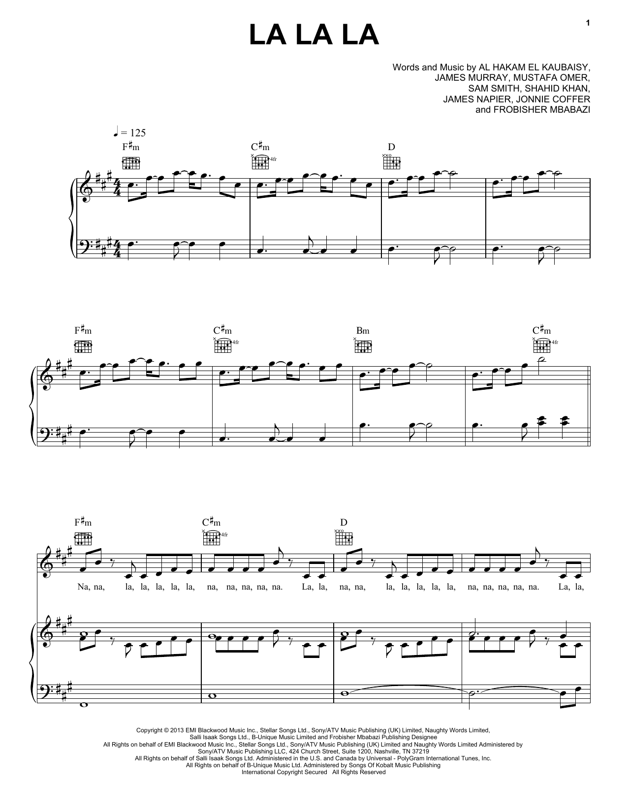 Sam Smith La La La sheet music notes and chords. Download Printable PDF.