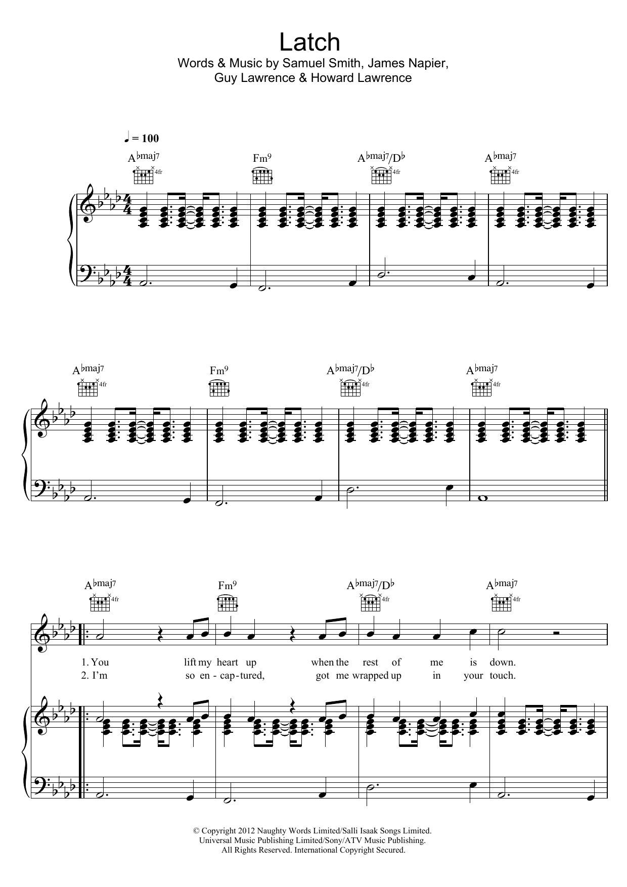 Sam Smith Latch (Acoustic) sheet music notes and chords. Download Printable PDF.