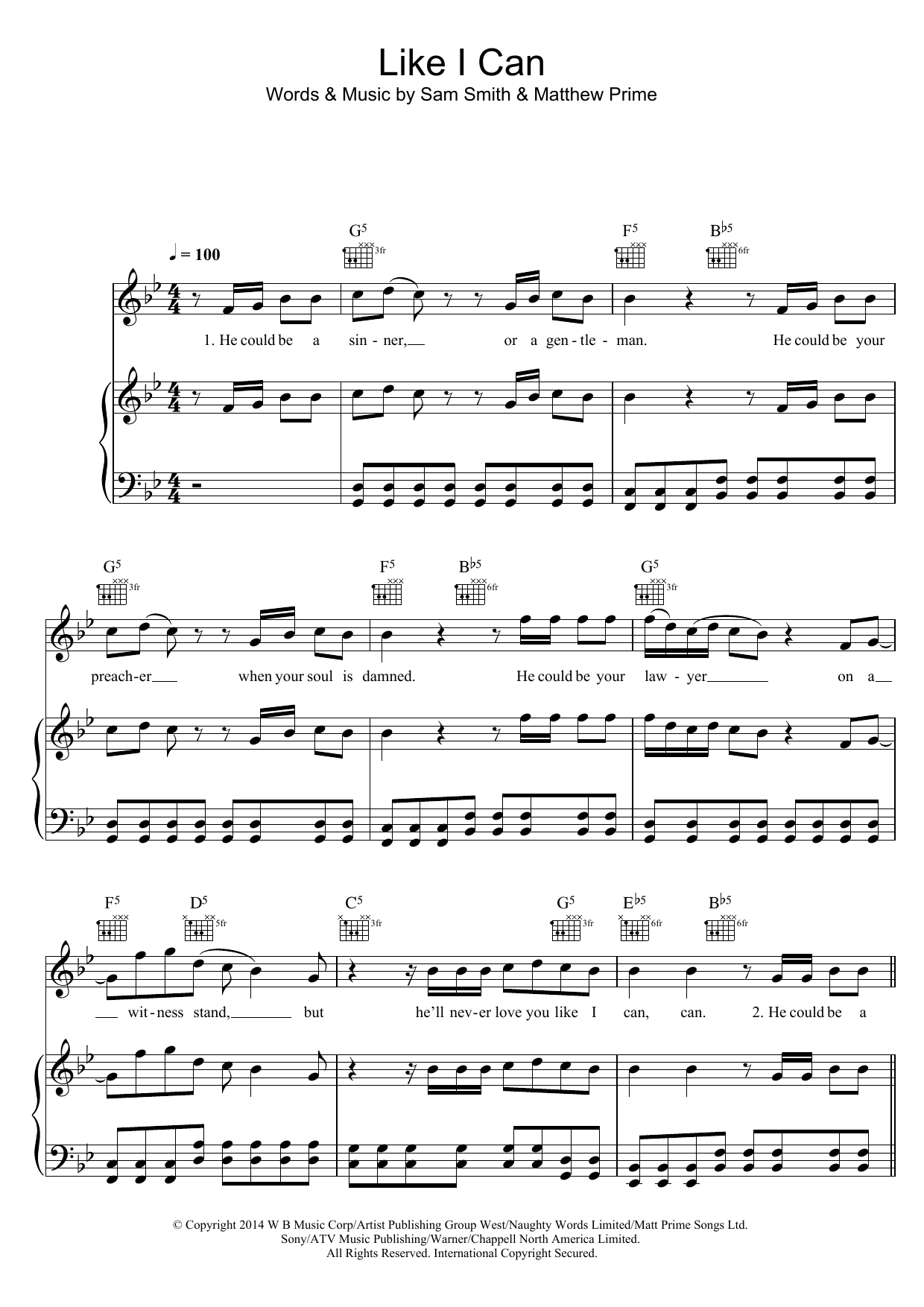 Sam Smith Like I Can sheet music notes and chords. Download Printable PDF.