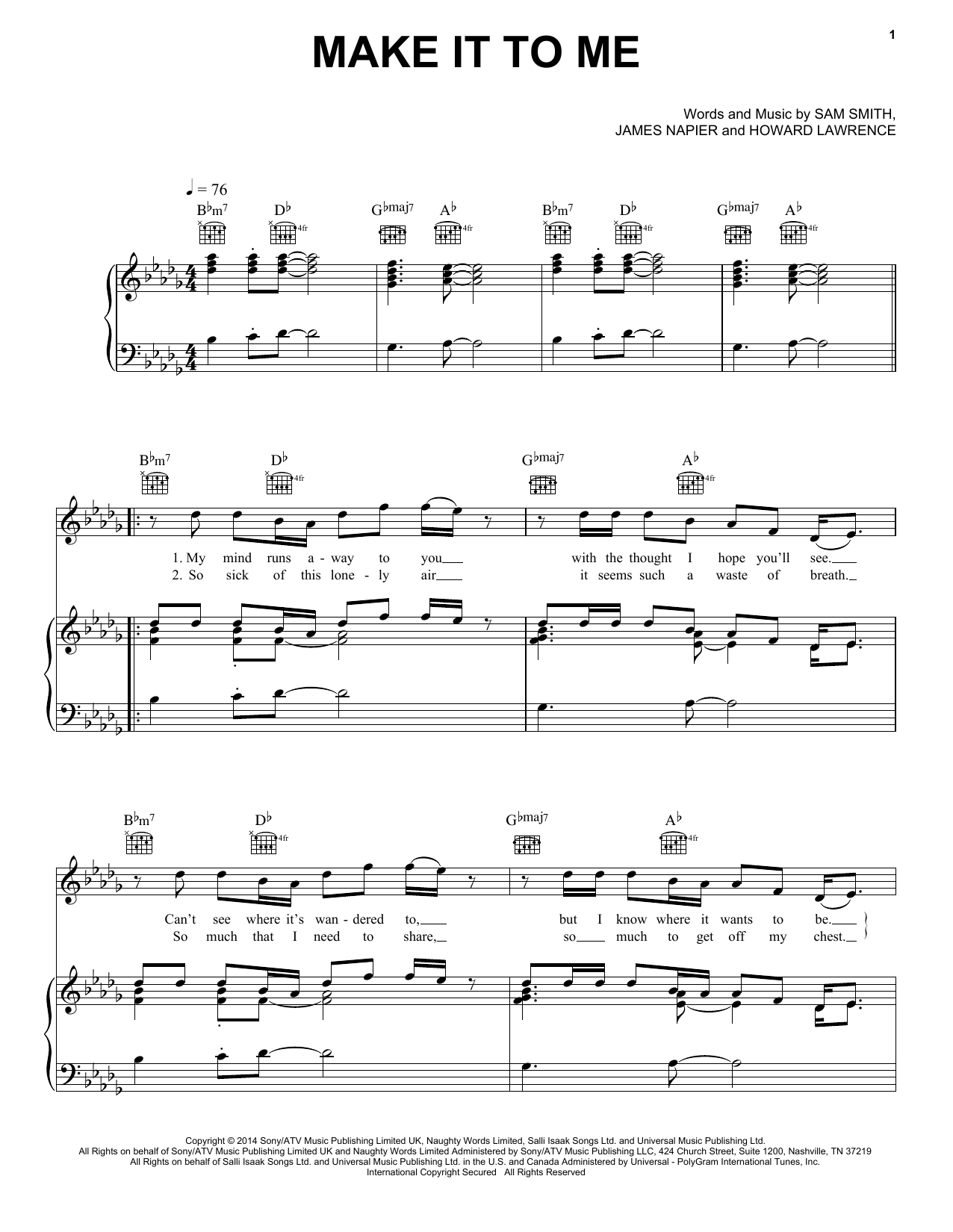 Sam Smith Make It To Me sheet music notes and chords. Download Printable PDF.