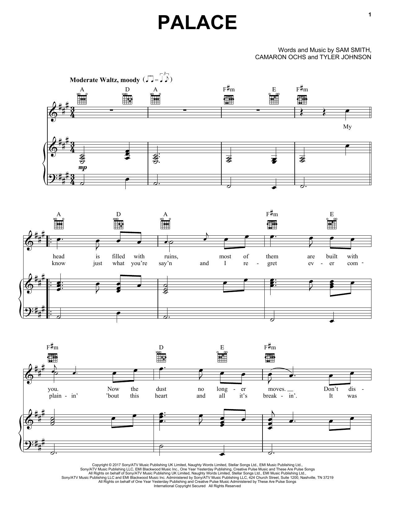 Sam Smith Palace sheet music notes and chords. Download Printable PDF.