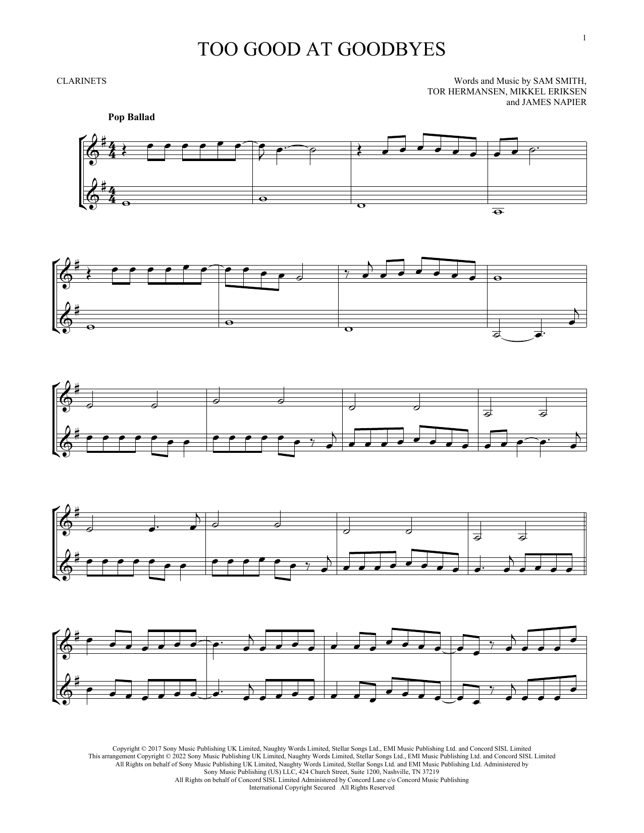 Sam Smith Too Good At Goodbyes sheet music notes and chords. Download Printable PDF.