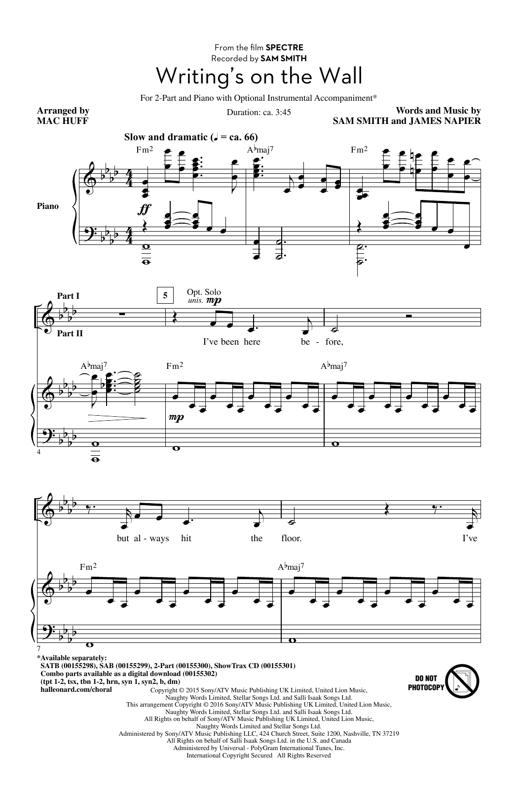 Mac Huff Writing's On The Wall sheet music notes and chords. Download Printable PDF.