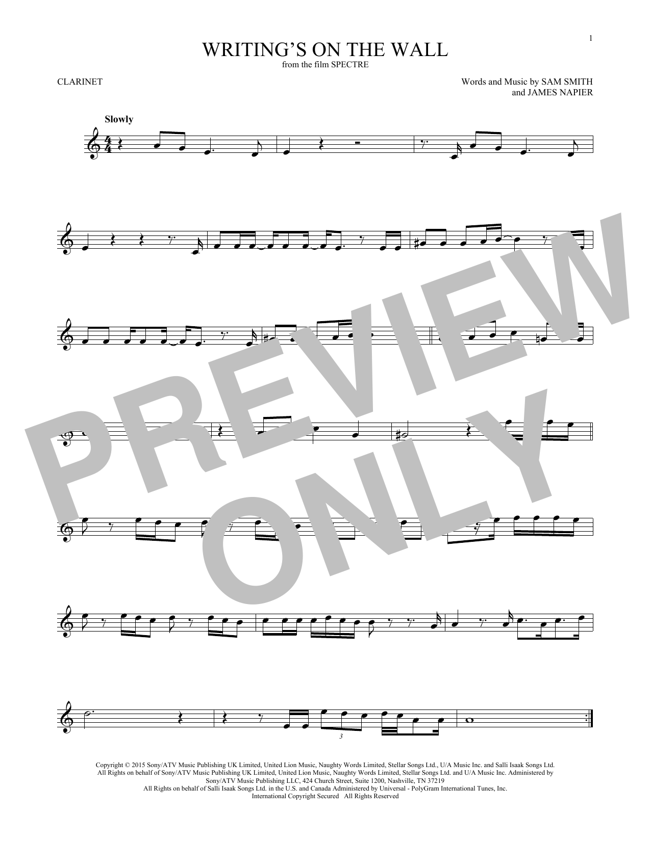 Sam Smith Writing's On The Wall sheet music notes and chords. Download Printable PDF.