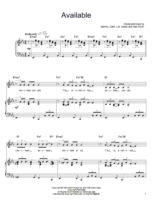 Learn to play Sammy Cahn Available sheet music for Piano, Vocal & Guitar Chords (Right-Hand Melody) in minutes. Price: 7.8900$ Sammy Cahn Available sheet music notes and chords arranged for Piano, Vocal & Guitar Chords (Right-Hand Melody)