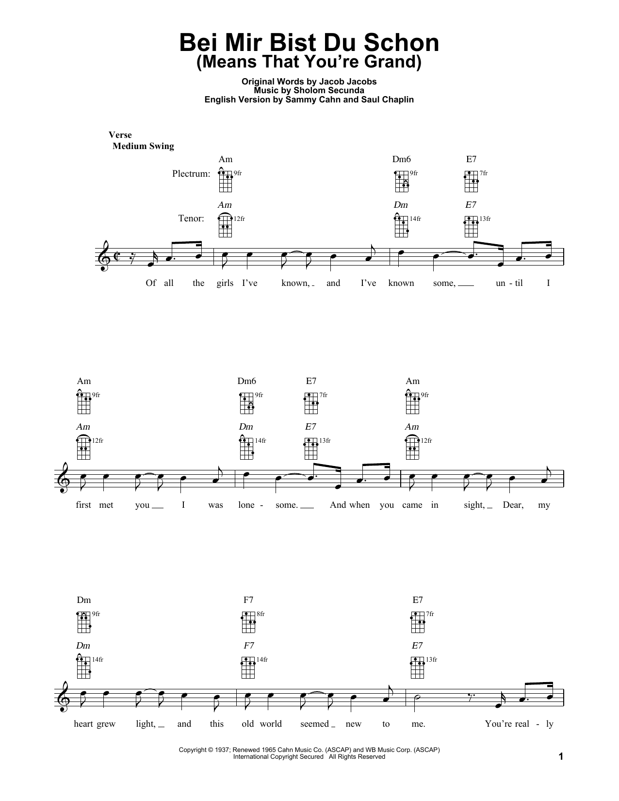 Sammy Cahn Bei Mir Bist Du Schon (Means That You're Grand) sheet music notes and chords. Download Printable PDF.