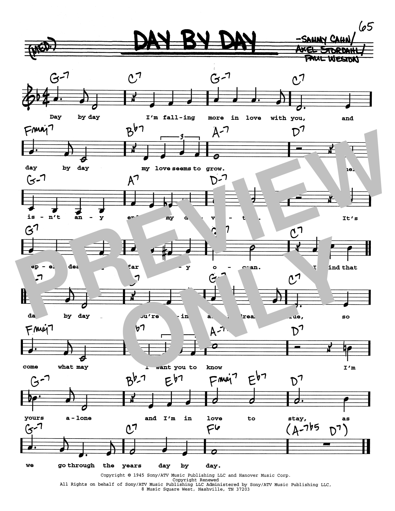 Learn to play Sammy Cahn Day By Day (Low Voice) sheet music for Real Book – Melody, Lyrics & Chords in minutes. Price: 5.9900$ Sammy Cahn Day By Day (Low Voice) sheet music notes and chords arranged for Real Book – Melody, Lyrics & Chords