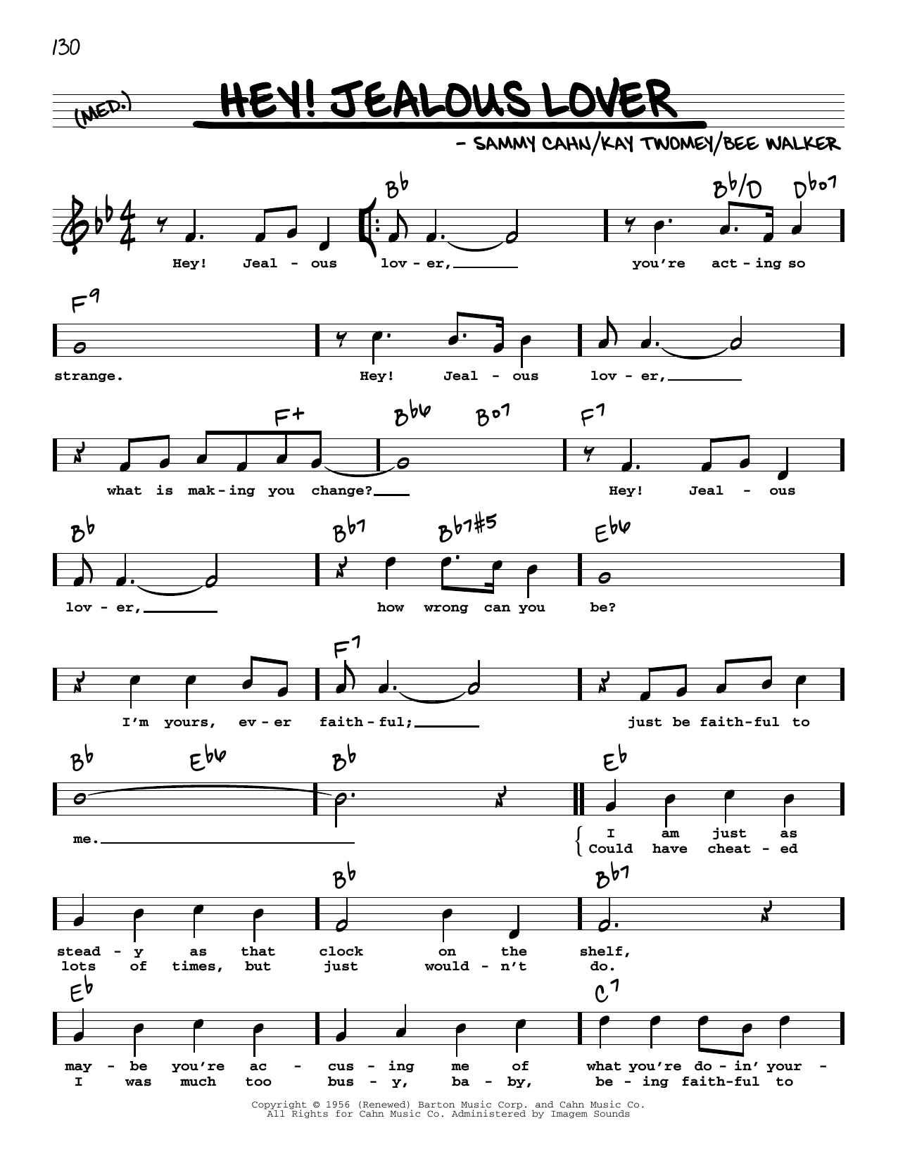 Sammy Cahn Hey! Jealous Lover (High Voice) sheet music notes and chords. Download Printable PDF.