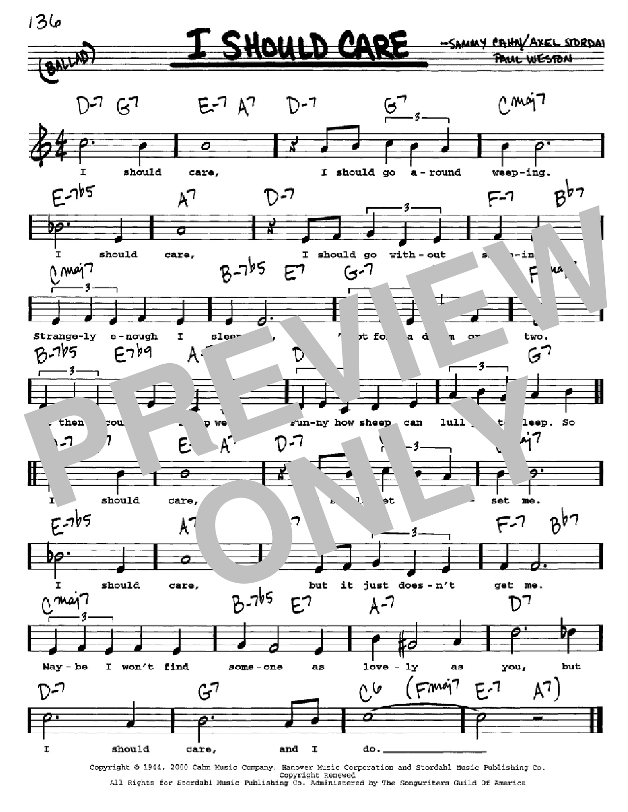 Sammy Cahn I Should Care sheet music notes and chords. Download Printable PDF.